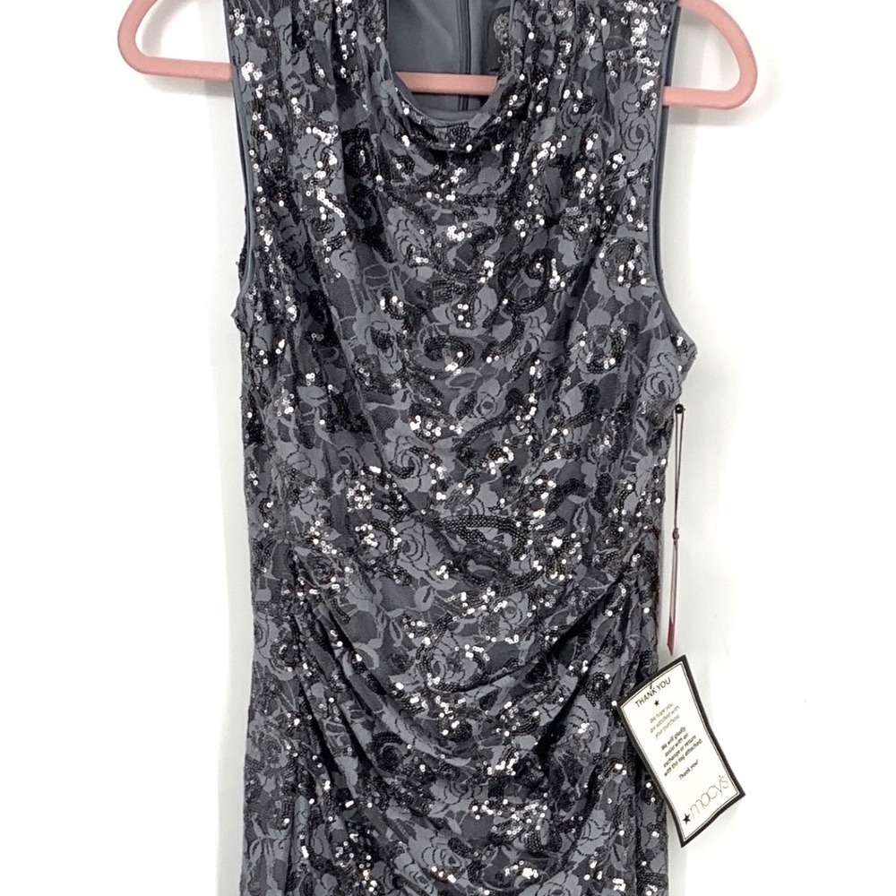 Vince Camuto 12 Gray Sequin Floral Cowl Neck Maxi Dress Evening - Picture 3 of 9